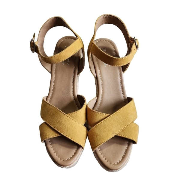 Sugar Espadrille Wedge Sandals Platform Criss Cross Strap w/Buckle - 9 - Picture 3 of 10